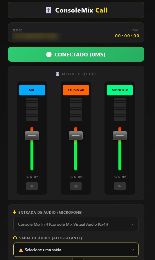Tela do convidado no navegador, conectada ao Console Mix com mixer de MIC, Studio e Monitor