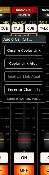 Track de Audio Call no Console Mix com opções de gerar e copiar link