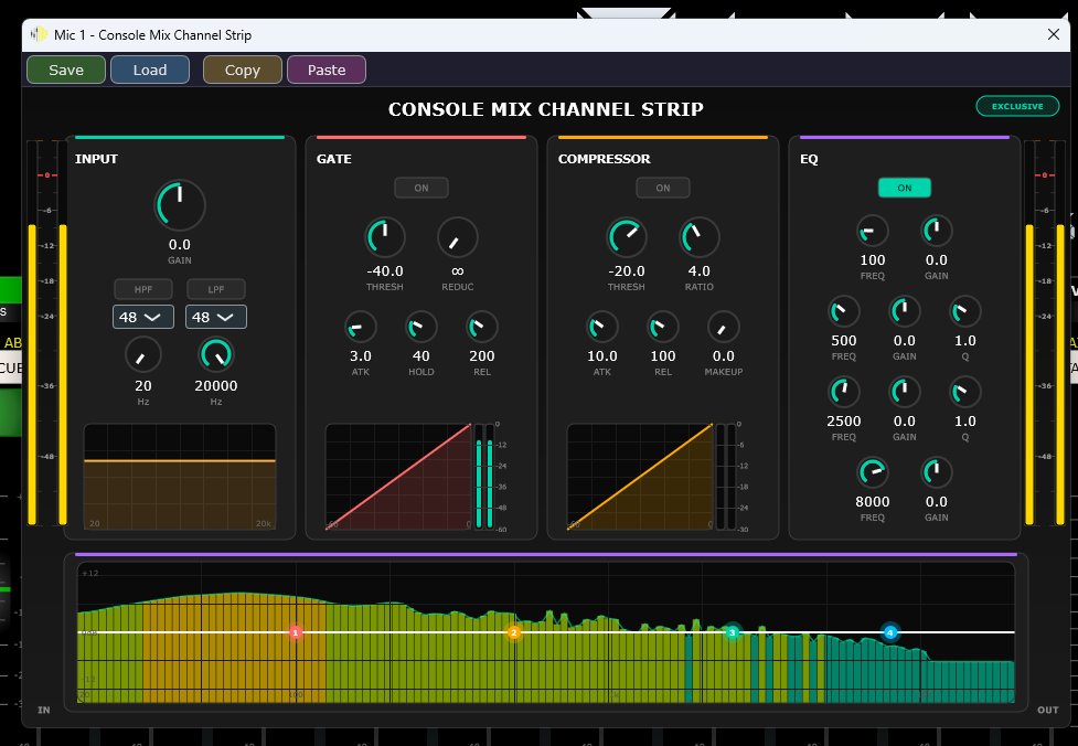 Console Mix Channel Strip com Input, Gate, Compressor e Equalizador