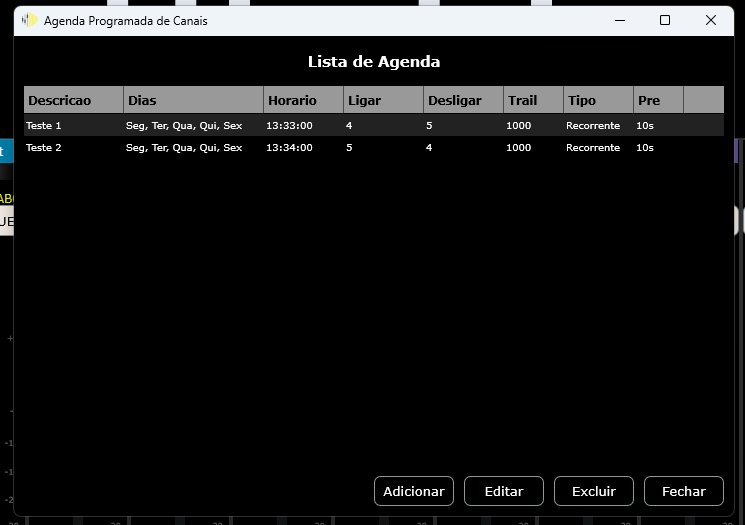 Agenda programada de canais do Console Mix