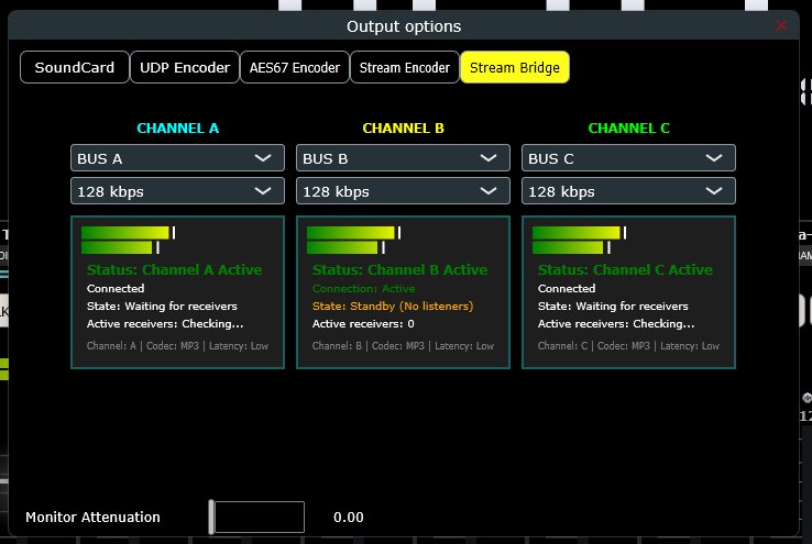 Stream Bridge do Console Mix com canais A, B e C